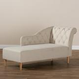 Baxton Studio Emeline Beige Upholstered Oak Finished Chaise Lounge