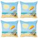 Travel Throw Pillow Cushion Case Pack of 4 Sea Shore View with a Deck Chair and a Beach Umbrella on the Sand Summer Vacation Modern Accent Double-Sided Print 4 Sizes Multicolor by Ambesonne