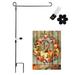 Premium Garden Flag Holder (Black) 15 L x 34 H with Anti -Wind Clip Rubber Stopper with Fall Wreath Garden Flag