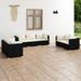 Andoer 7 Piece Black Patio Set with Cushions Poly Rattan