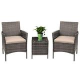 Zoey 3 Piece Stylish Design Rattan Furniture Set â€“ 2 Relaxing Soft Cushion Chairs With a Cafe Table - Beige