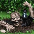 Zombie Statue with Lantern Halloween Decorations Zombie Gnome Garden Statues Zombie Crawling Out of Grave Resin Walking Dead Figurine Halloween Decoration for Halloween Outdoor Garden Patio Outdoor