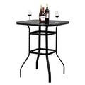 Outdoor Bistro Table Bar Height Wrought Iron Glass Cocktail Table Pub Table Patio Table Coffee Bar Table for Events Clubs Restaurants Black