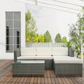 Superjoe 5 Pcs Outdoor Patio Conversation Furniture Sets PE Wicker Sectional Couch Outdoor Rattan Sofa Set with Glass Coffee Table and Ottoman Gray-Cream