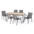 GDF Studio Aisha Outdoor Aluminum and Rope 7 Piece Wood Top Dining Set Gray and Natural