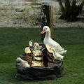 Animal Garden Statue Water Fountain with LED Light - Solar Powered Garden Lights Duck Water Fountain Statue Garden Decor Fountain Creative Resin Outdoor Sculpture (The duck family)