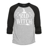Shop4Ever Men s Bad Witch Matching Halloween Costumes Raglan Baseball Shirt XX-Large Heather Grey/Black