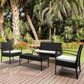 Wicker Patio Sets on Clearance 4 Piece Outdoor Conversation Set with Wicker Chairs Glass Dining Table Loveseat Sofa Modern PE Rattan Patio Furniture Sets with Cushions for Yard Porch Garden