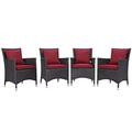 Modern Contemporary Urban Design Outdoor Patio Balcony Four PCS Dining Chairs Set Red Rattan