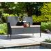 LACOO Outdoor Patio Loveseat Modern Wicker Patio Conversation Furniture Set with Cushions and Built-in Coffee Table Steel Beige