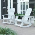BizChair Commercial Grade All-Weather Poly Resin Wood Adirondack Rocking Chair with Rust Resistant Stainless Steel Hardware in White - Set of 2