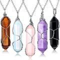 5 Pieces Crystal Necklaces Healing Stones Spiritual Pendant Natural Gemstone Jewelry With Adjustable Chain For Women Girls-style 4-(WESELLER)
