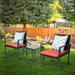 Patio Garden Balcony and Backyard 3-Piece Meeting Bistro set Black Wicker Furniture-Two Chairs with Glass Coffee Table Red