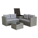 Deck Outdoor Wicker Furniture Sets Patio Furniture Rattan Furniture Conversation Sets with Seat Cushions Tempered Glass Coffee Table Wicker Sets for Porch Poolside Backyard Beige S1556
