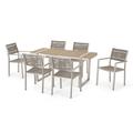 GDF Studio Quay Outdoor Aluminum and Rope 7 Piece Dining Set Natural Taupe and Silver