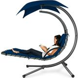 Best Choice Products Hanging Curved Chaise Lounge Chair Swing for Backyard Patio w/ Pillow Shade Stand - Navy Blue