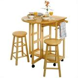 Pemberly Row Mobile Breakfast Bar/Table Set with 2 Stools in Natural