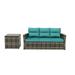 Westin Outdoor 2-Pieces Patio Sofa with Side Table Included Conversation Set PE Rattan Wicker Furniture Brown/Turquoise