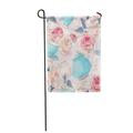 KDAGR Blue Tea Teapots Cups and Flowers Pink Party Vintage Rose Afternoon Breakfast Garden Flag Decorative Flag House Banner 28x40 inch