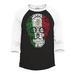 Shop4Ever Men s Mexico Flag Skull Day of the Dead Raglan Baseball Shirt X-Large Black/White