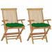 Anself Set of 2 Wooden Garden Chairs with Green Cushion Teak Wood Foldable Outdoor Dining Chair for Patio Balcony Backyard Outdoor Indoor Furniture 21.7in x 23.6in x 35in