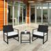 3 Piece Patio Furniture Cushioned PE Rattan Bistro Chairs Set of 2 with Table