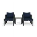 Tortuga Outdoor Lakeview 5-Piece Bistro Set - Navy Cushions 2 Chairs 2 Ottomans 1 Side Table