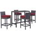 Modern Contemporary Urban Design Outdoor Patio Balcony Five PCS Pub Bar Chairs and Table Set Red Rattan