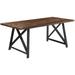 2xhome - Dark Wood - Modern Wood Table Grey Steel Metal Legs Frame Dining Table 71 inches