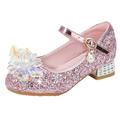 Youmylove Toddler Little Kid Girls Dress Pumps Glitter Sequins Princess Flower Low Heels Party Show Dance Shoes Rhinestone Sandals Children Casual Shoes
