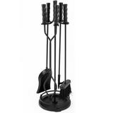 Amagabeli 5 Pieces Fireplace Tools Sets Wrought Iron Indoor Fireplace Set with Poker Tongs Broom Shovel Stand Fire Tools Outdoor Fire Poker Set Fire Place Fire Pit Hearth Accessories Sets Black