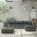 Dcenta 5 Piece Patio Lounge Set with Cushions 2 Middle Sofas Corner Sofa Footrest and Coffee Table Poly Rattan Gray Outdoor Sectional Sofa Set for Garden Balcony Lawn Yard Deck