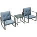 Daisy 3-Piece Bistro Patio Furniture Set -2 Strong Handle Chairs With A Modern Glass Table - Grey