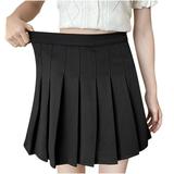 Ganfancp Tennis Skirt Fashion Women Pleated A-Line Skirt Anti-Burnout Solid High Waist Short Skirt blue skirt