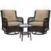 DYesay Outdoor Wicker Swivel Rocker Patio Set 360 Degree Swivel Rocking Chairs Elegant Wicker Patio Bistro Set with Premuim Cushions and Armored Glass Top Side Table for Backyard Beige