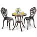 Topbuy 3-Piece Cast Aluminum Bistro Set Outdoor Patio Bistro Table Set Outdoor Round Bistro Table and Chairs for Porch