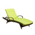 Noble House Salem Outdoor Wicker Adjustable Lounge with Arms w/Green Cushion
