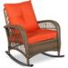 Outdoor Wicker Rocking Chair Patio Rattan Rocker with Cushions & Steel Frame All-Weather Rocking Lawn Wicker Furniture for Garden Backyard Porch (Orange)