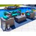 Sorrento 4-Piece M Resin Wicker Outdoor Patio Furniture Conversation Sofa Set in Gray w/ Loveseat Two Armchairs and Coffee Table (Flat-Weave Gray Wicker Sunbrella Canvas Aruba)