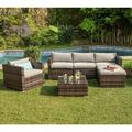 COSIEST 6-Piece Outdoor Furniture Mottlewood Brown Wicker Sectional Sofa Set with Arm Chair