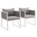 Pemberly Row Aluminum Patio Dining Armchair in White and Gray (Set of 2)