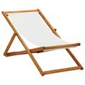 Folding Beach Chair Eucalyptus Wood and Fabric White