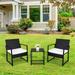 3 Pieces Patio Conversation Furniture Set Rattan Chairs and Table with Cushions