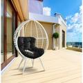 Miekor Furniture Galzed Patio Lounge Chair Black Fabric & White Wicker