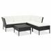 Anself 6 Piece Outdoor Conversation Set White Cushioned 2 Corner with 2 Middle Sofas and Coffee Table Ottoman Black Poly Rattan Patio Sectional Set for Garden Backyard Terrace Furniture