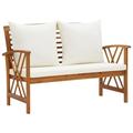 Anself Garden Bench with White Cushion and Pillow Acacia Wood Porch Chair Wooden Outdoor Bench for Backyard Balcony Park Lawn Furniture 46.9 x 26.4 x 32.7 Inches (L x W x H)