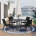 5 Piece Outdoor Dining Sets BTMWAY Patio Bistro Sets Outdoor Table and Chairs Furniture Set Black Wicker Outdoor Patio Furniture Set with Umbrella Hole Table and 4 Dining Chairs for Backyard Garden