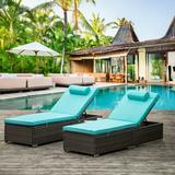 2 Piece Patio Chaise Lounge Furniture Set with Side Table 5-Position Adjustable Cushioned Rattan Chaise Lounge with Head Pillow PE Rattan Backrest Lounge Chairs Set for Pool Balcony Deck Yard B68