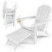 Costway Patio Folding Adirondack Chair HDPE All-Weather Pull-Out Ottoman White