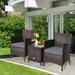 Patiojoy 3-Piece Patio Wicker Rattan Furniture Set Conversation Sofa Set W/Coffee Table Grey